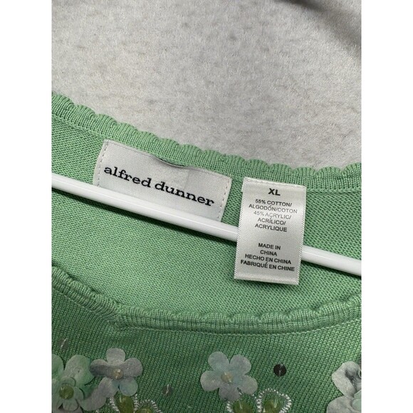 Alfred Dunner Womens XL Green Short Sleeve Embroidered Floral Knit Sweater Top - Picture 2 of 5